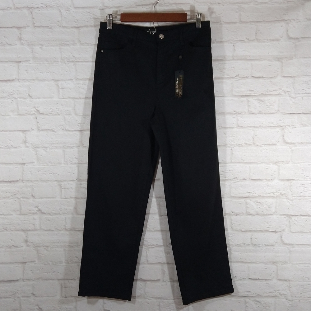 O Bebe Black High Rise Straight Leg Stretch Ankle Denim Jeans Size 31 NWT